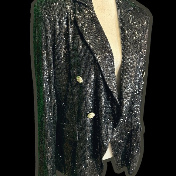 NWT Alexia Admor ‘Abbi’ Shimmering Sequined Blazer in Black Size 8 - Picture 5 of 16